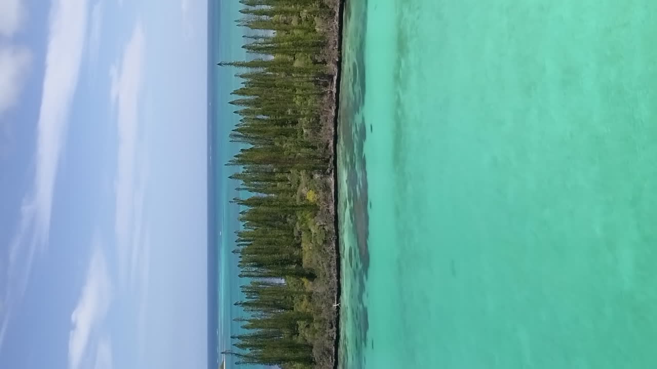uno de los islotes que conforman el archipiélago en la isla de los pinos, nueva caledonia - empuje aéreo vertical hacia adelante