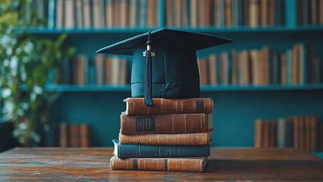 graduation cap on stack of books