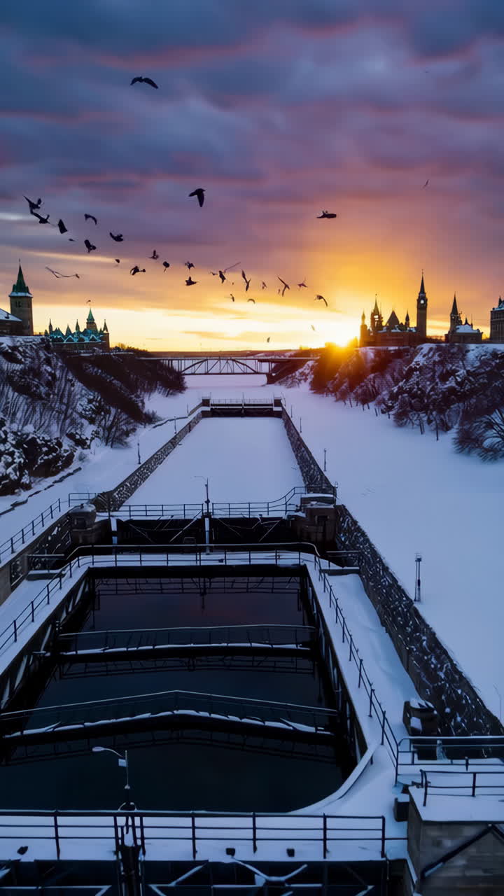 Winter Sunrise over the Canal Lock in Quebec City