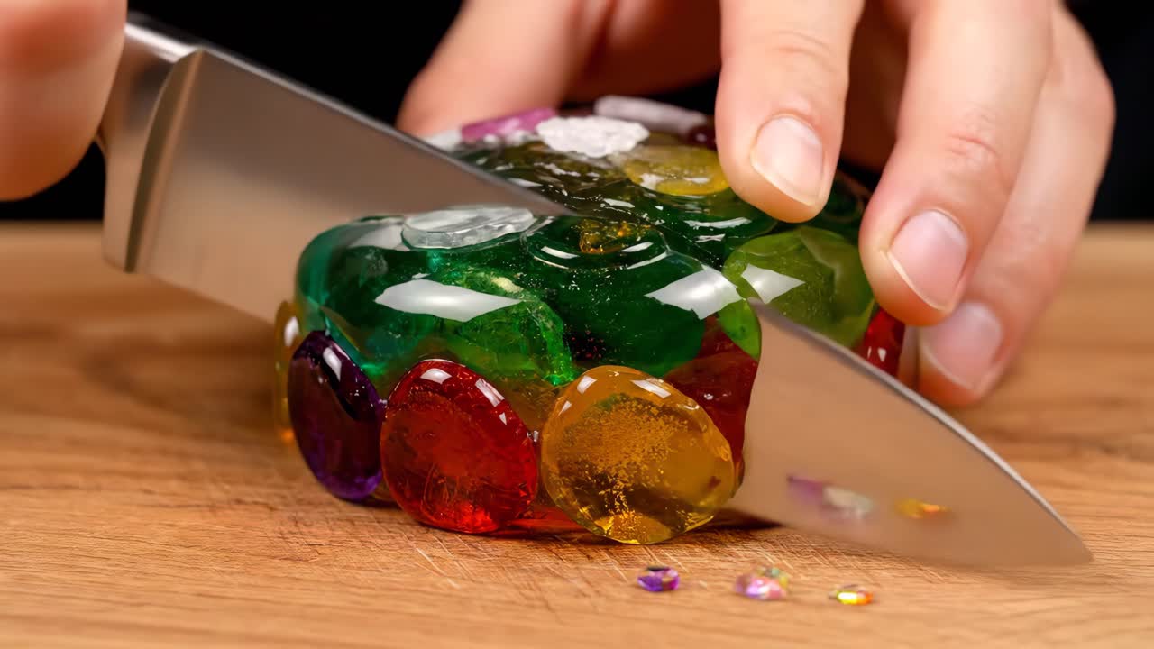 Cutting fruit jelly with a knife