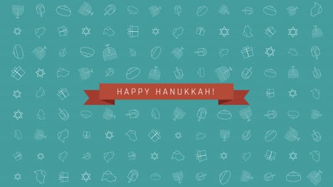 fondo de animación de diseño plano de vacaciones de hanukkah con símbolos tradicionales y texto en inglés