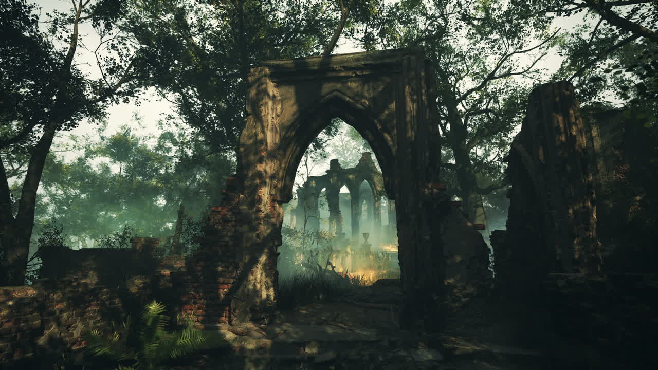 Ruins of a Gothic Chapel in a Forest