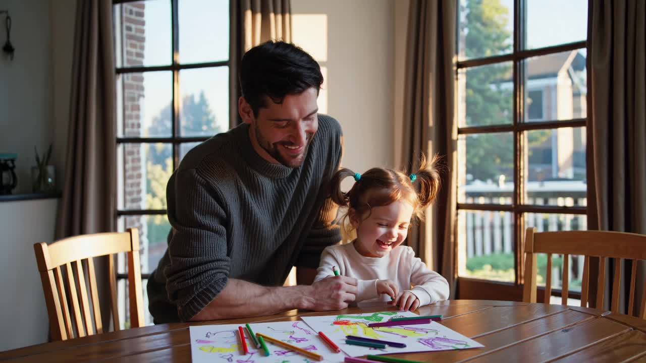 Father and Daughter Enjoying a Drawing Session at Home