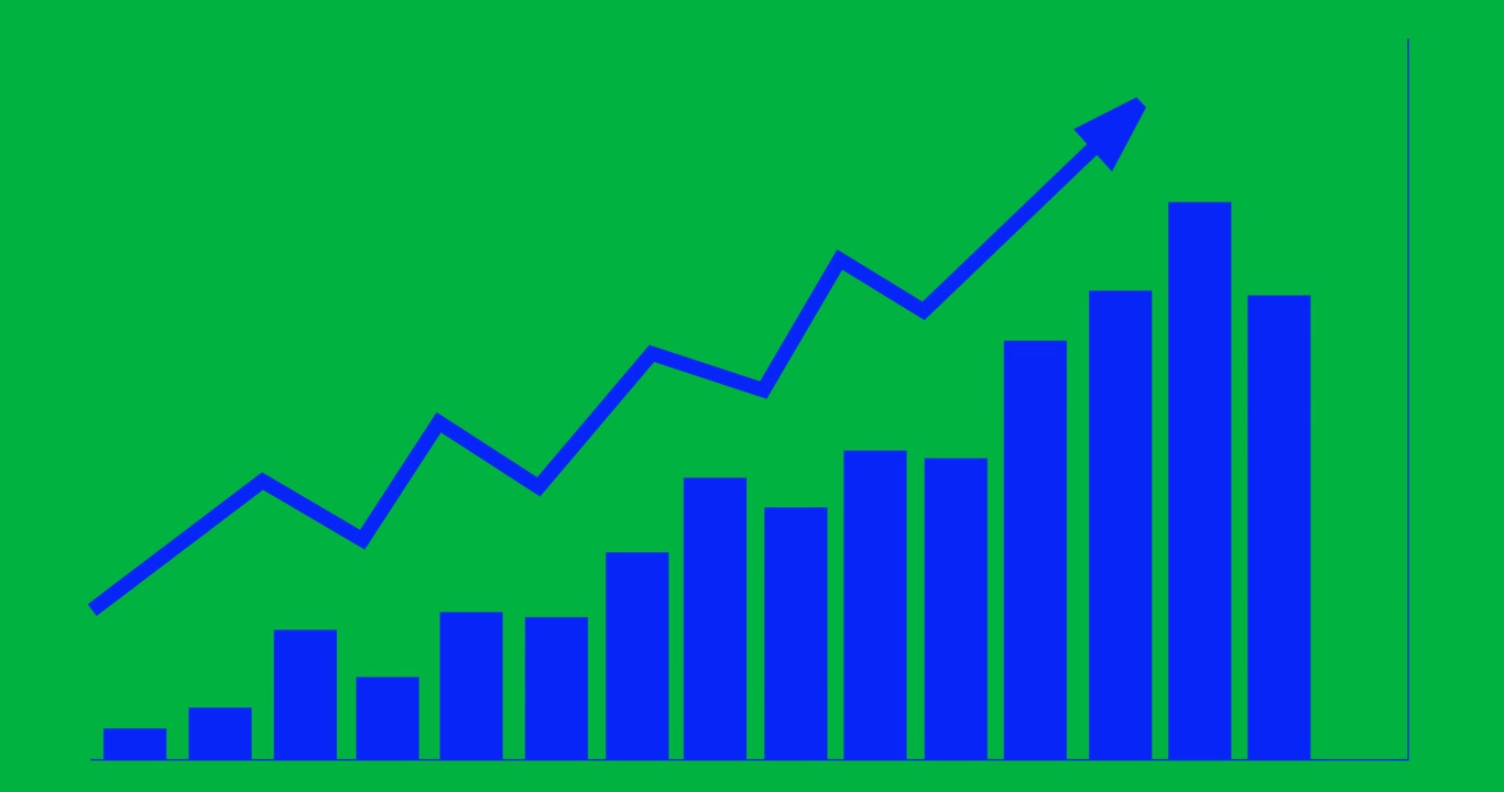 Animation of graph with arrow and financial data processing on transparent background