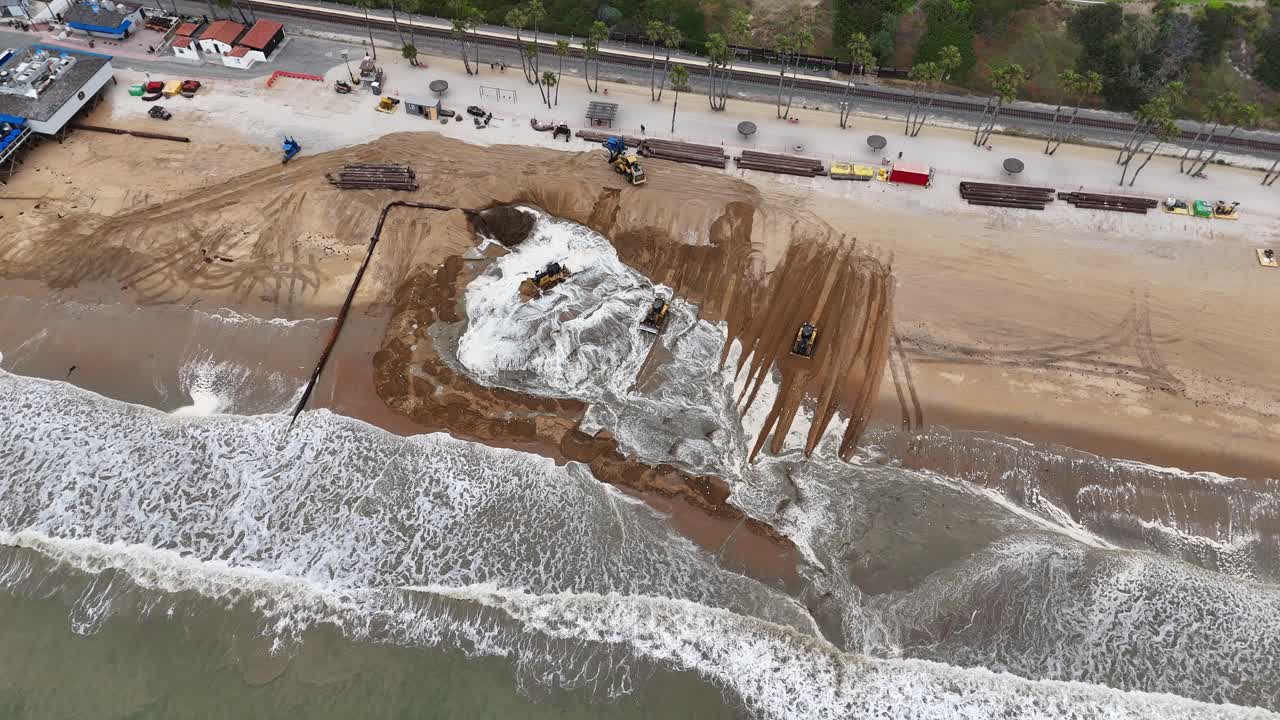 The san clemente sand replacement project on a sunny day, aerial view