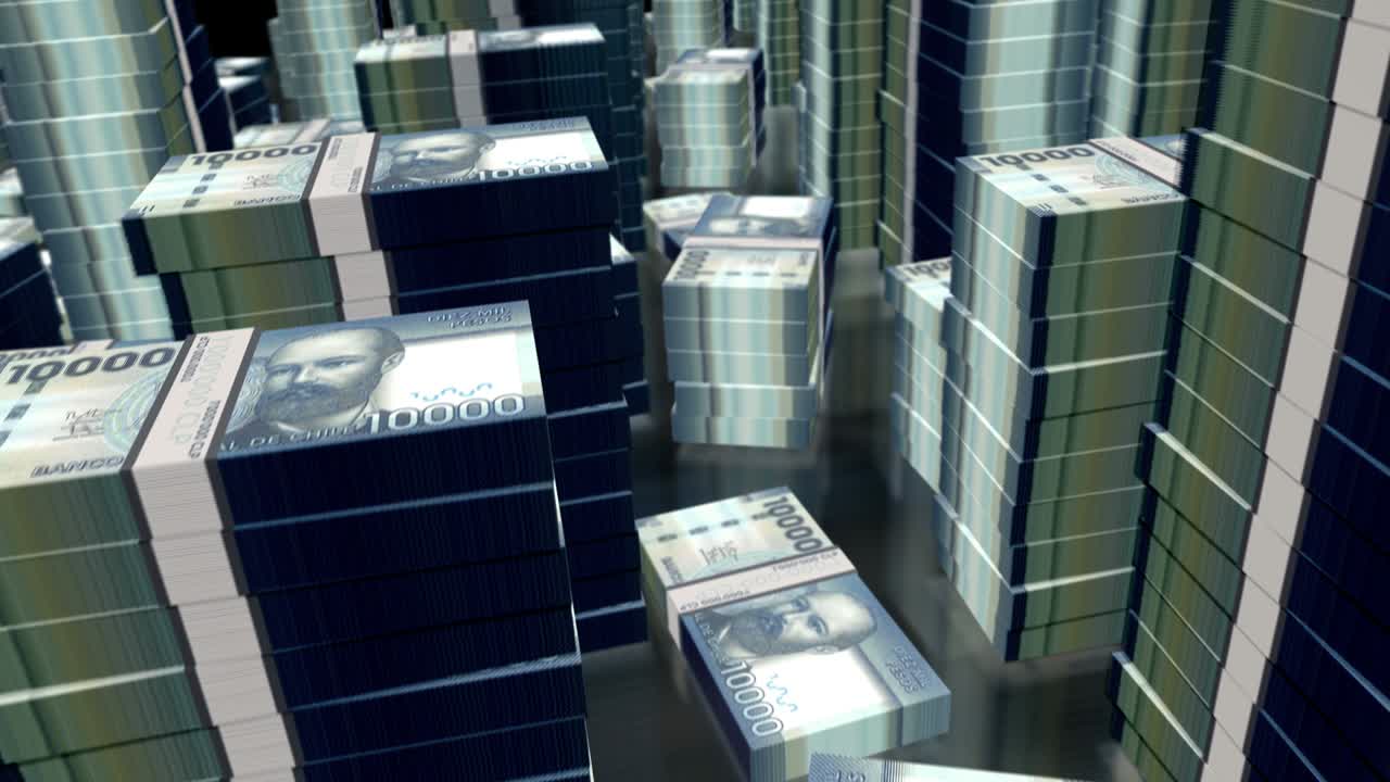 vuelo 3d sobre el chile pesos dinero billetes paquetes de animación de bucle