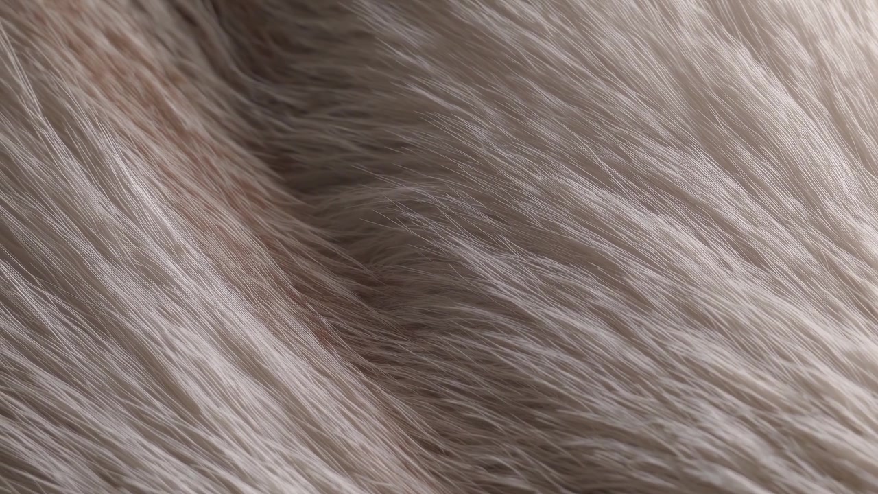 Primer plano de textura de pelaje animal suave blanco y beige