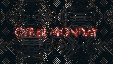 Animation-of-cyber-monday-text-over-circuit-board-and-data-processing