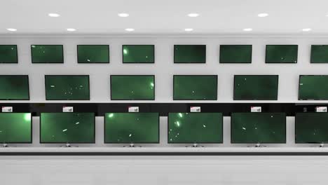 Animation-of-rows-of-television-sets-in-store-with-glowing-screens-with-copy-space