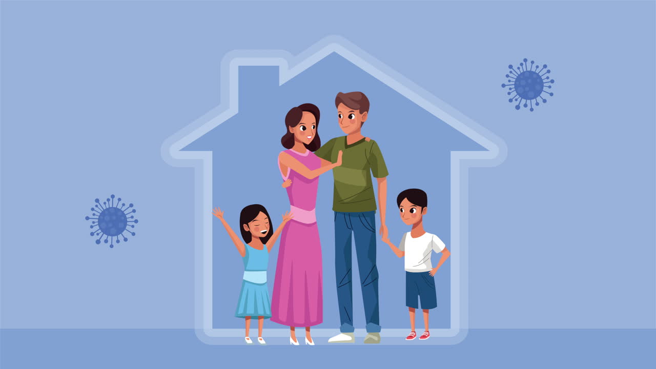 아들과 딸을 가진 부모 부부 캐릭터 집에 머물 캠페인