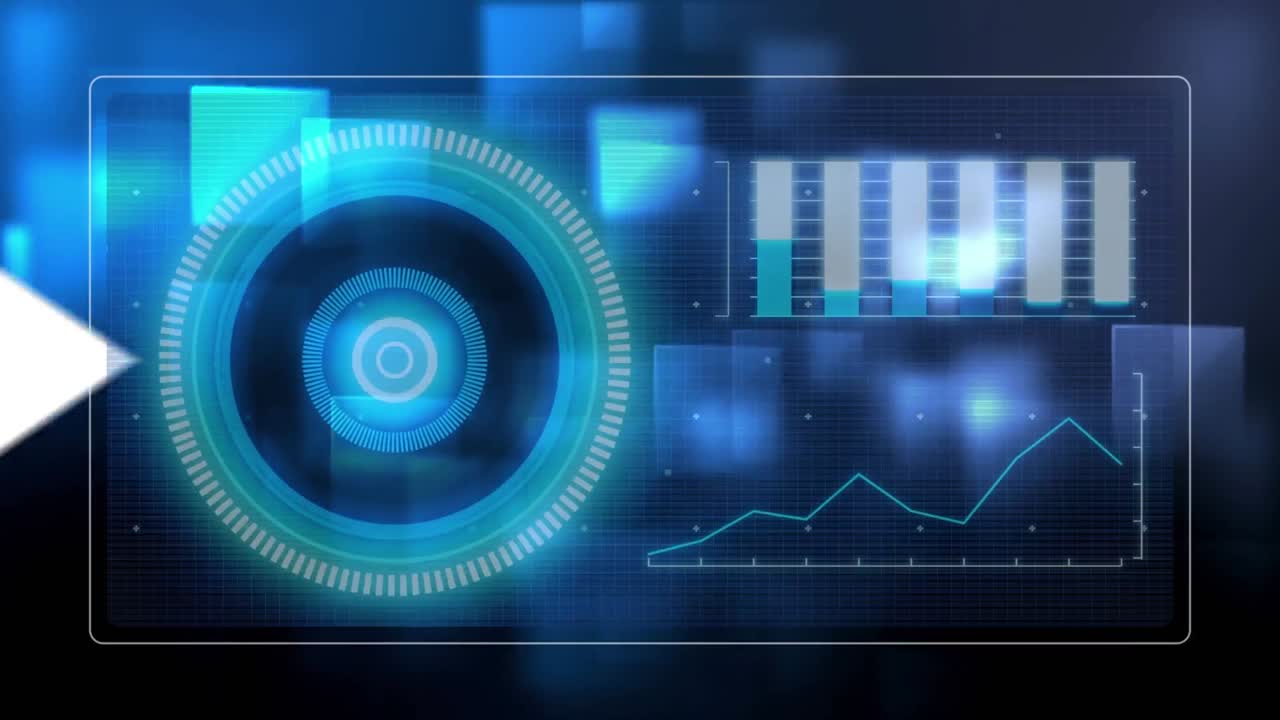 animación del escaneo del alcance y el procesamiento de datos en la pantalla con flechas blancas