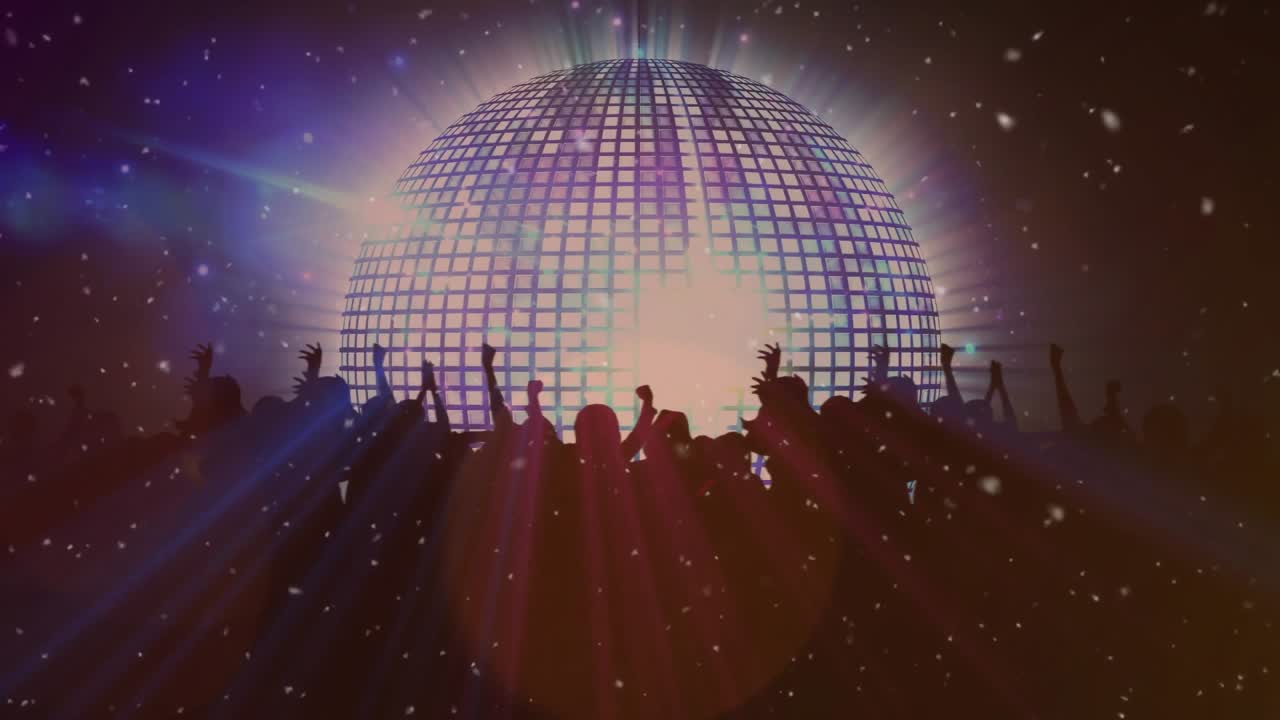 Animation af diskokugle, spotlights og dansende publikum