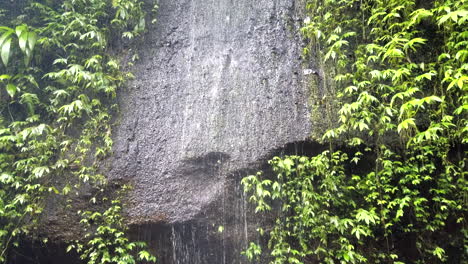 slow-panning-up-view-of-small-tropical-jungle-waterfall,-ubud,-bali,-indonesia