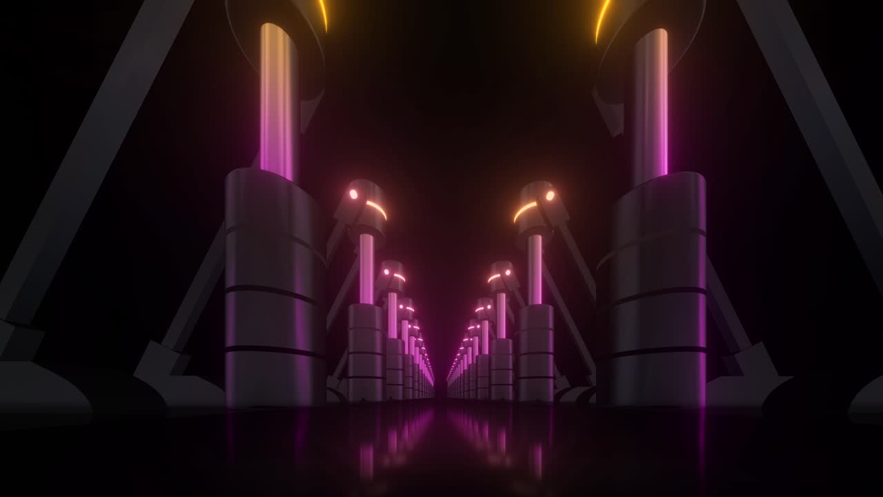 Neon Futuristic Tunnel Corridor with Machinery