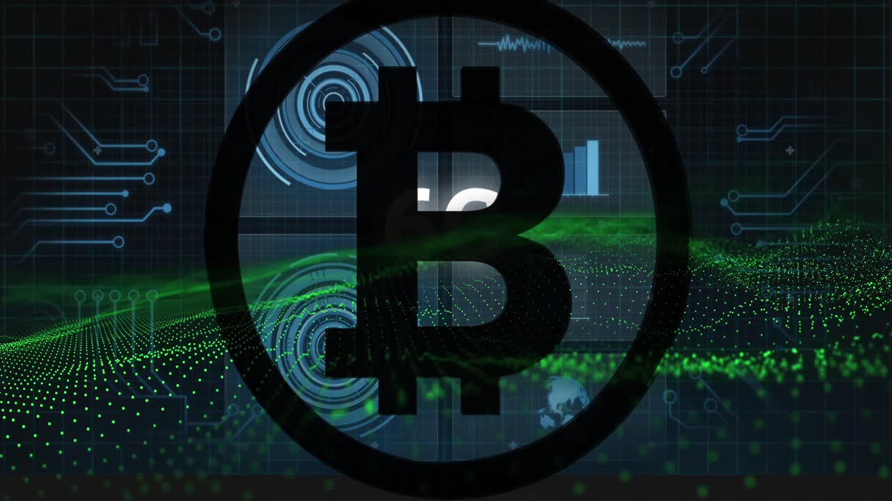 animación del procesamiento de datos a través de bitcoin