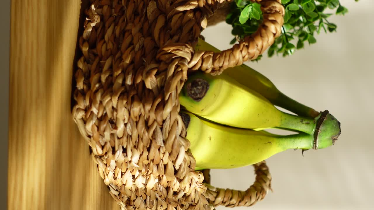 Bananas in a Woven Straw Bag