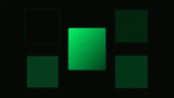 Abstract Digital Interface with Pulsing Green Center Square
