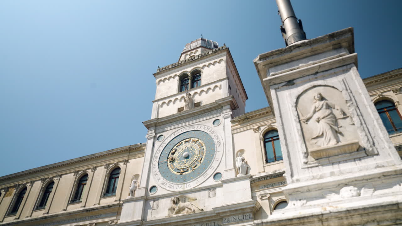 Torre Dell'Orologio Astronomical Clock Tower In Piazza Dei Signori, Padua, Italy - Low Angle Shot