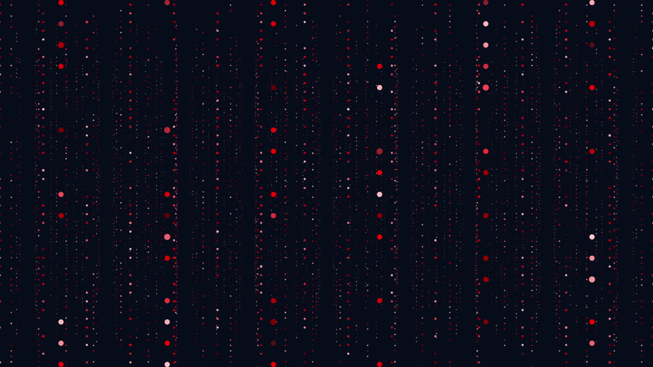 A visually striking digital image featuring a black background adorned with red dots. The dots are neatly arranged in grid layout with occasional overlaps, potentially designed for digital interfaces