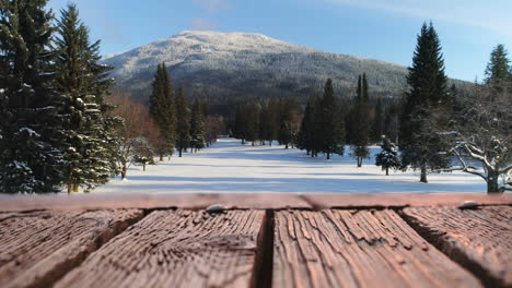 cubierta de madera y un campo nevado 4k