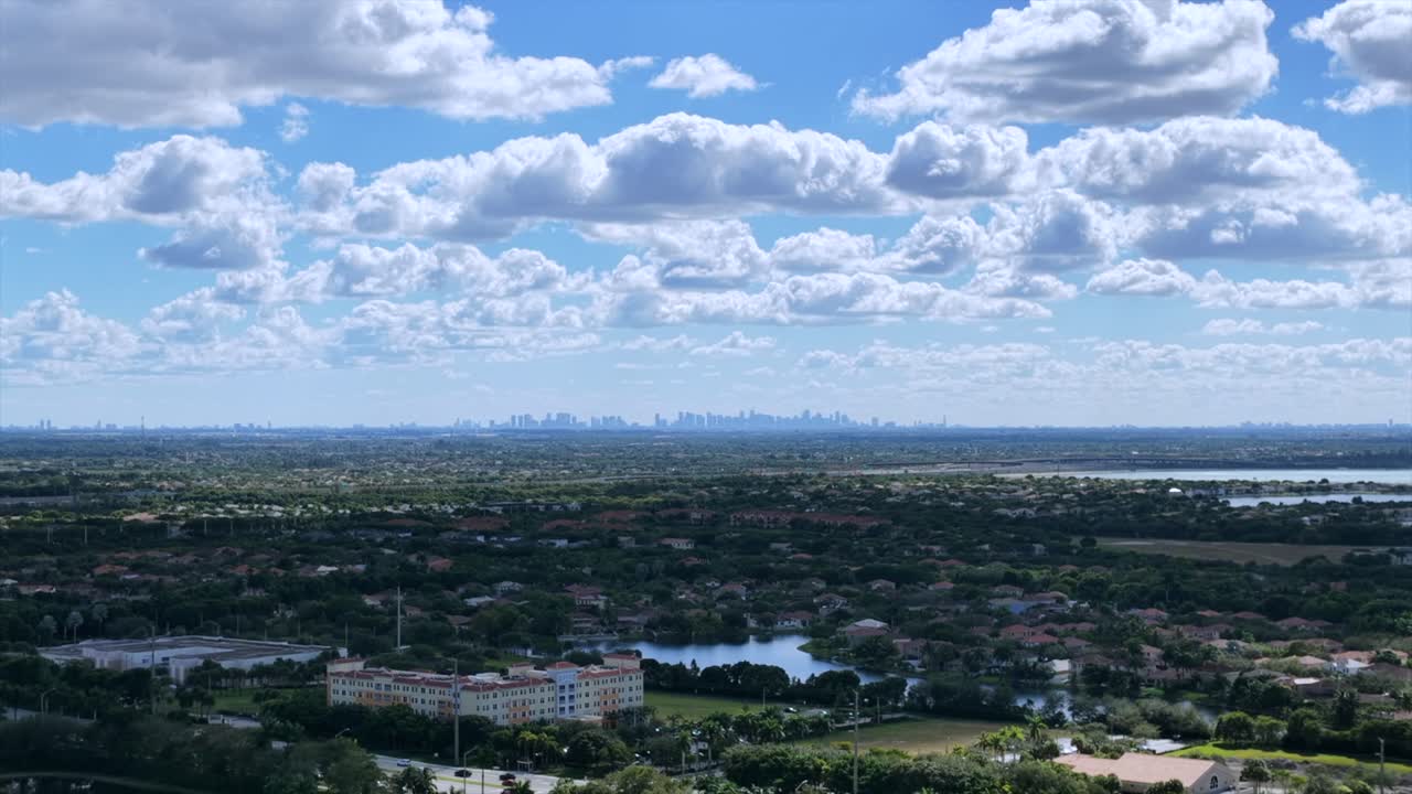 Aerial drone of downtown Miami Florida skyline