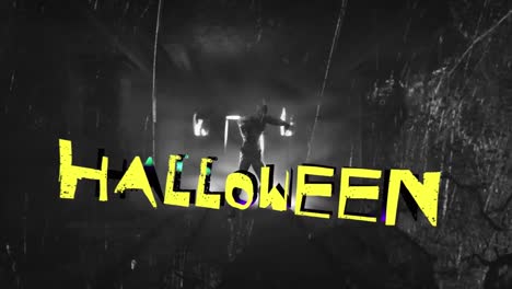 Animation-of-halloween-text-over-zombie-walking