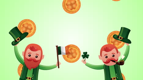 st patricks day animated card with elfs and treasure coins