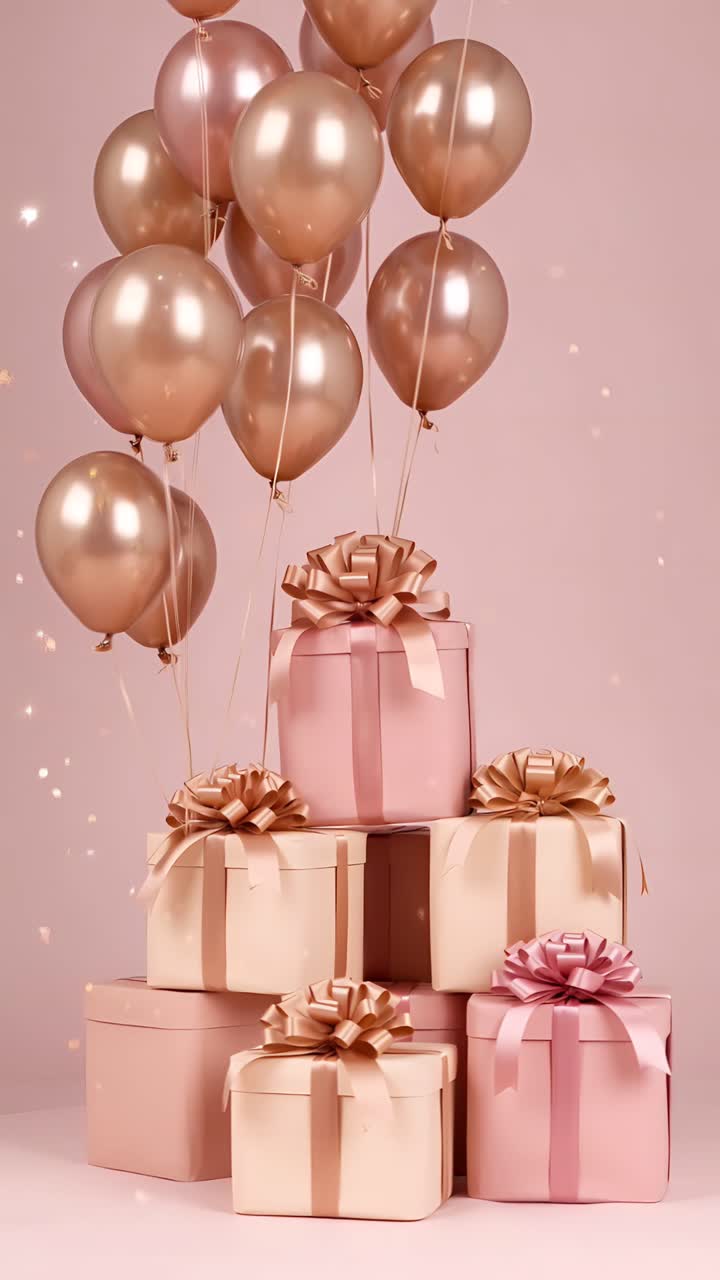 Video di sfondo di compleanno con palloncini e scatole regalo 4K