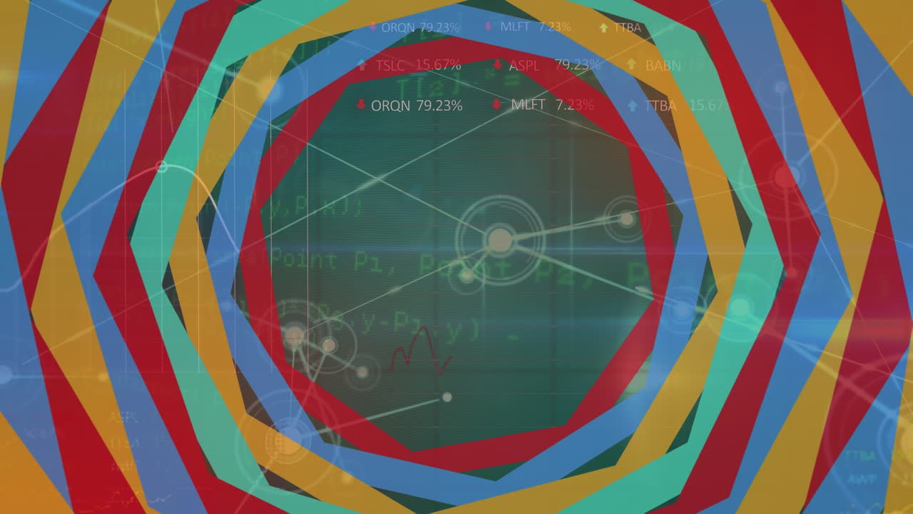 녹색 배경에 연결의 네트워크와 함께 기하학적 모양의 애니메이션