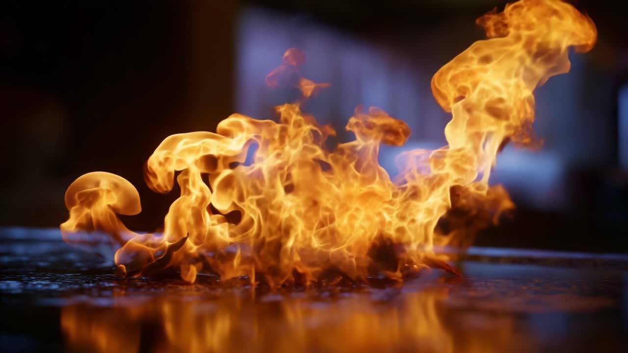 Captivating Flames: A Stunning Display of Fire's Dynamic Movement and Intensity, Showcasing the Raw Power and Beauty of Flames in a Dramatic Setting