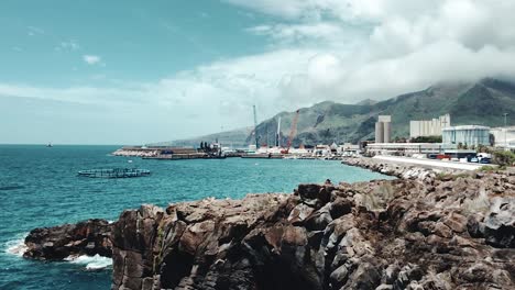 Canical-industrial-port-on-cloudy-day,-Madeira