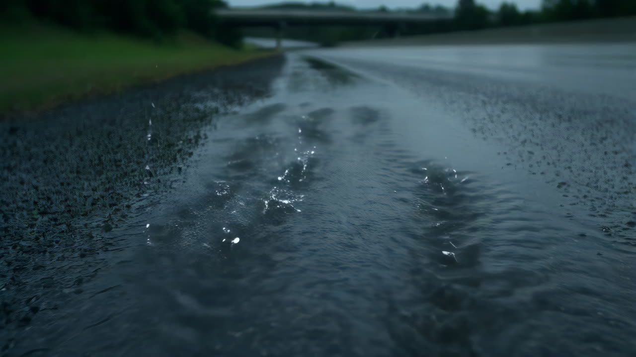 Rainy road with puddles