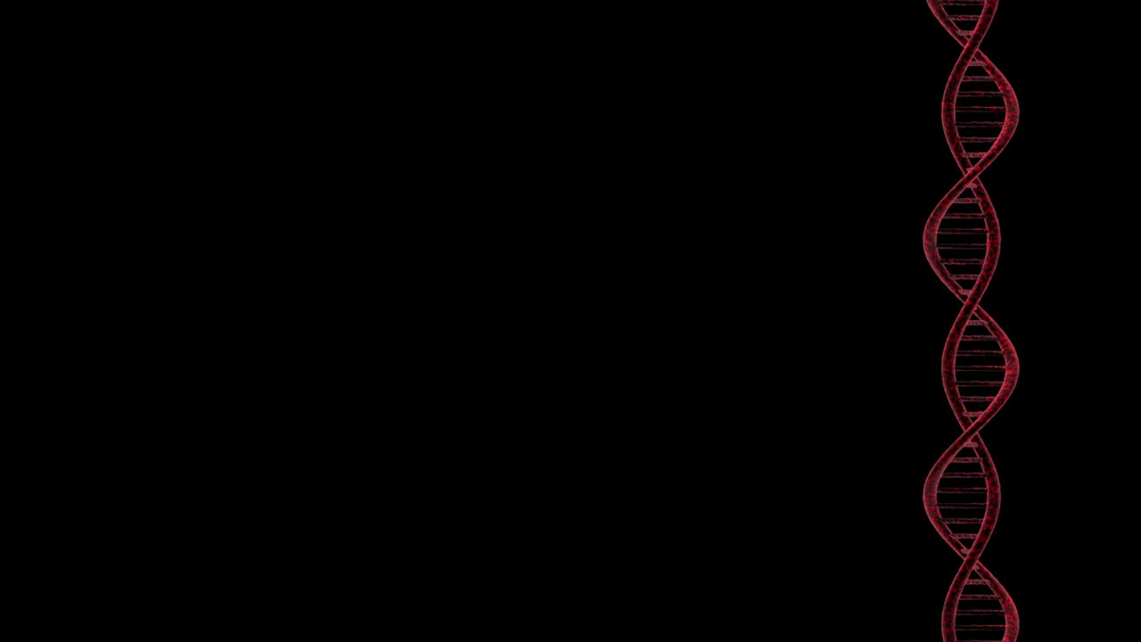 View of chain of DNA gyrating on black background. Loop