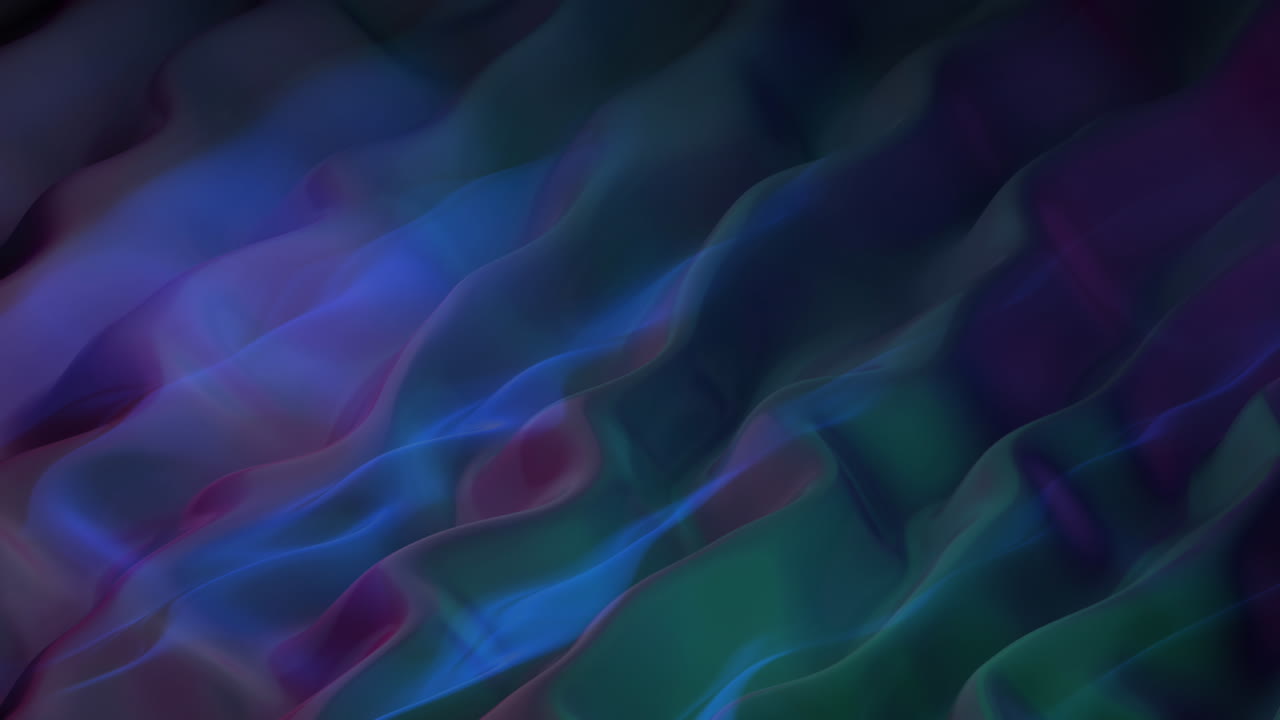 Animation of blue, purple and grey waves moving on dark background