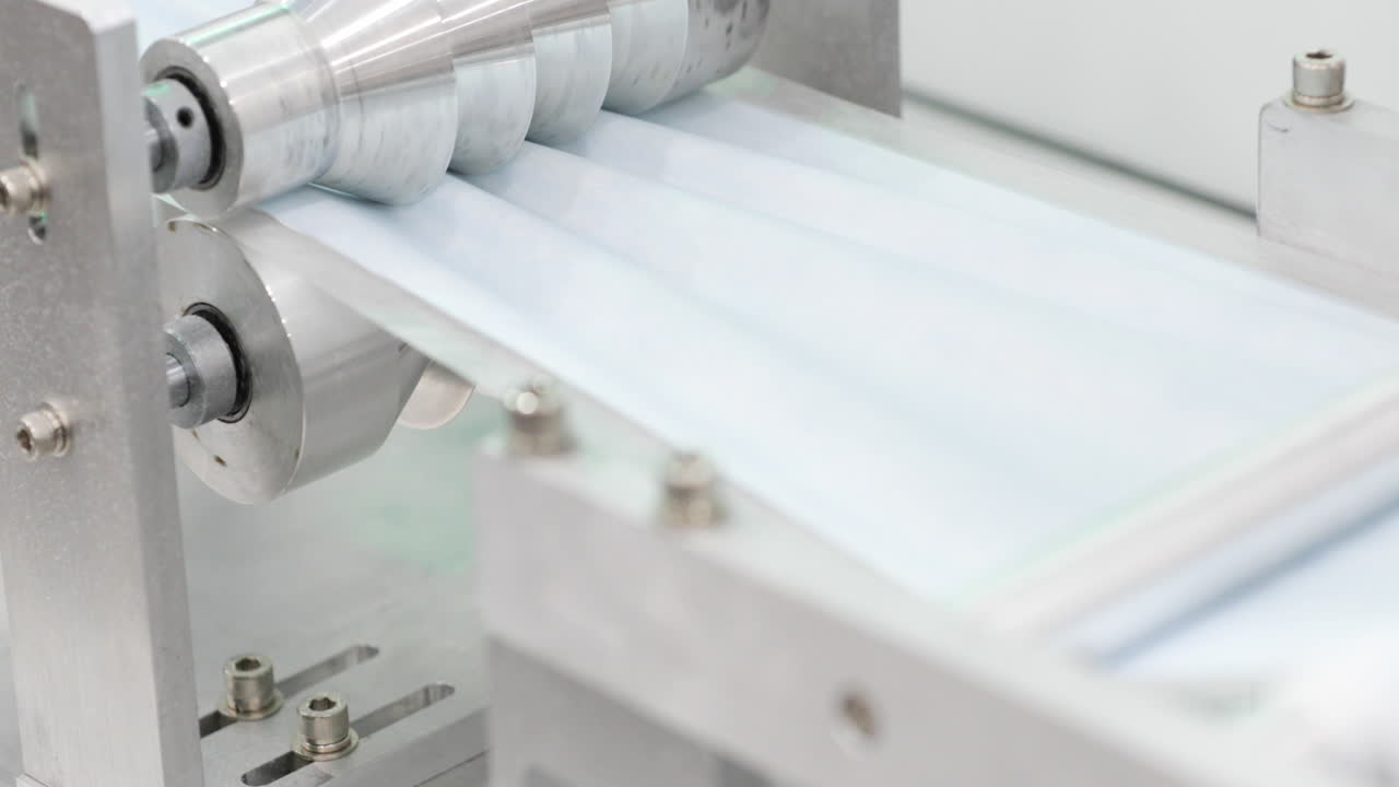 직물에 플리트를 만드는 도구가 있는 기계 - 코로나19 보호용 보호 마스크 제조업체 - 트 다운