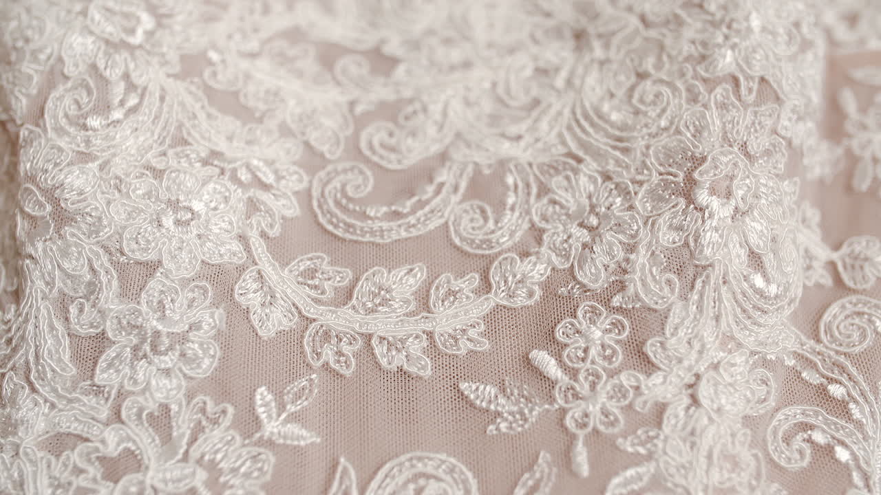 Close-up of Delicate White Floral Lace Fabric