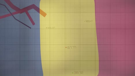 Animation-of-statistics-and-data-processing-over-waving-flag-of-chad