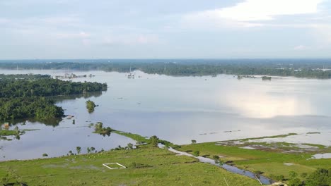 aerial view of flooded countryside fields in sylhet, bangladesh