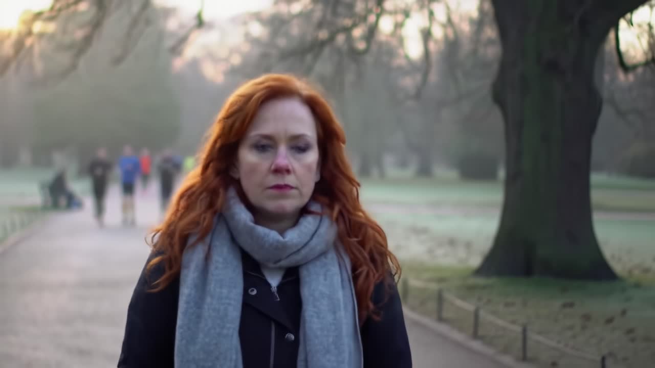 Женщина гуляет в парке.