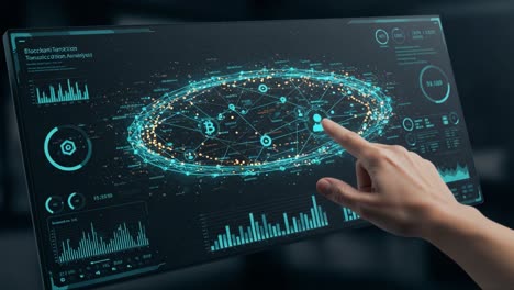 exploring the future of blockchain technology: a digital interface demonstrating cryptocurrency transactions and analytics in real-time