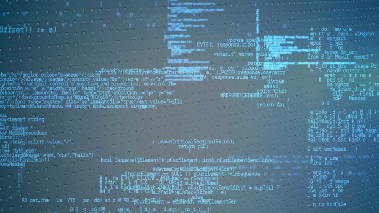 Animation of digital data processing over dark background