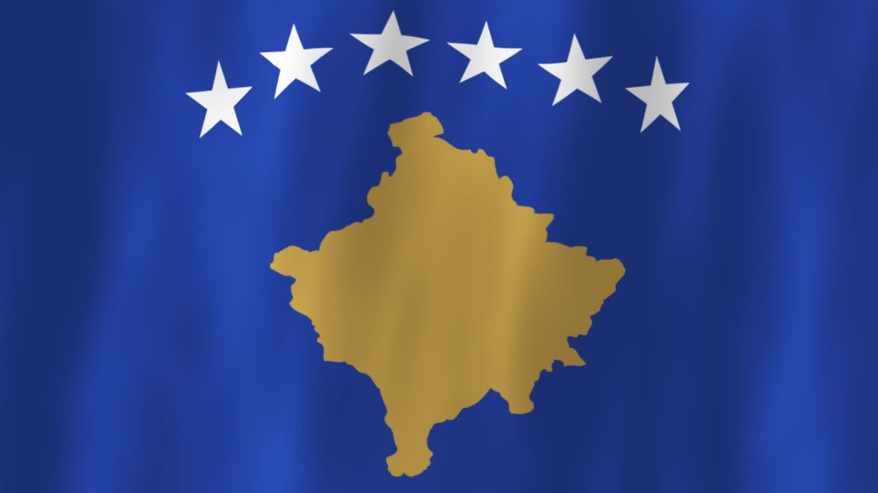 Kosovo flag country animation 3D symbol design waving in wind movement national patriotism world culture emblem banner republic Southeast Europe blue gold white stars