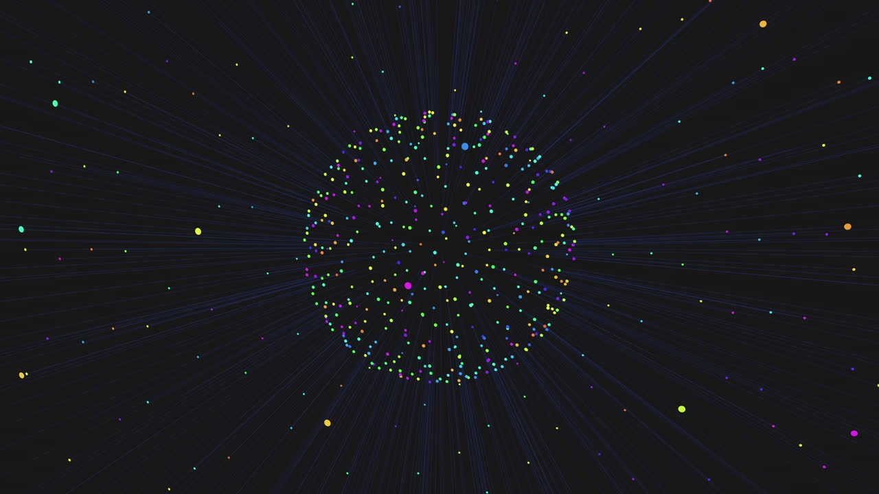 Abstract circular dot pattern on black background, geometric art design