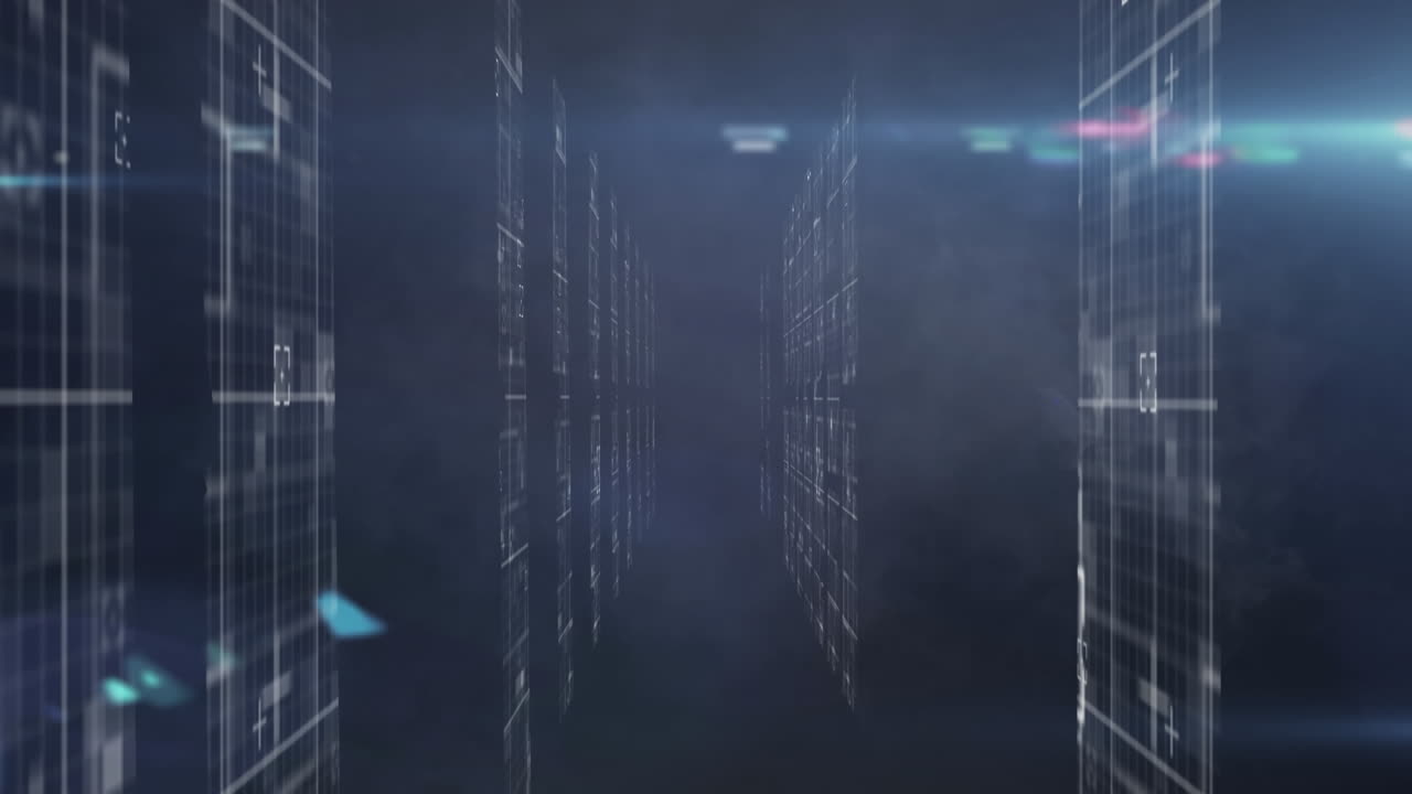 Blue smoke effect over multiple screens with data processing against blue background