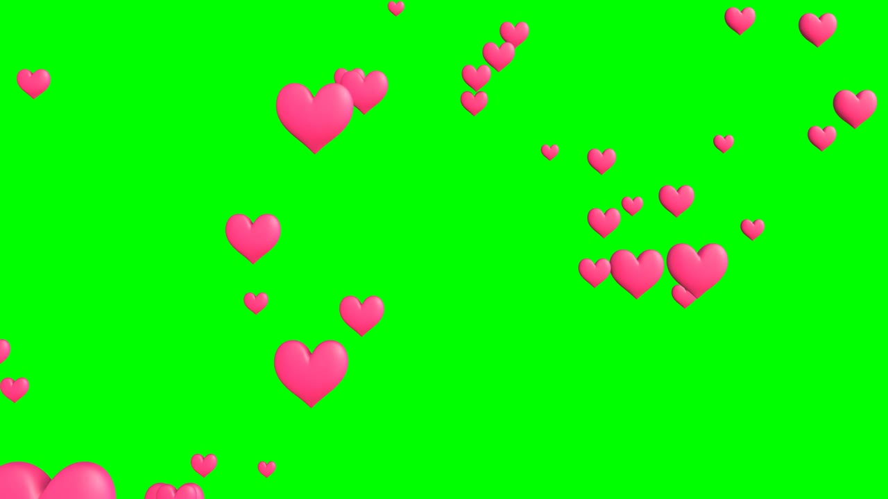 핑크 하트 모양의 추상적인 애니메이션, 녹색 크로마 키 배경.