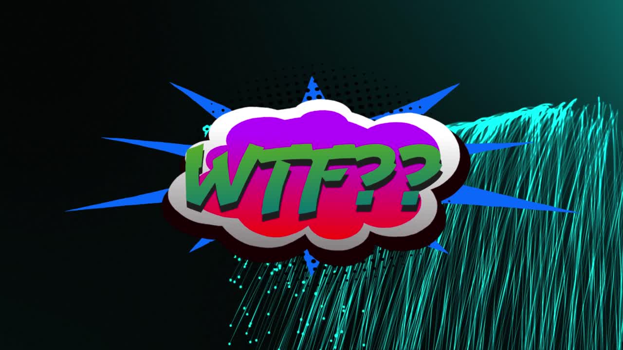 검은색 배경의 빛 트레일 위에 wtf 텍스트의 애니메이션