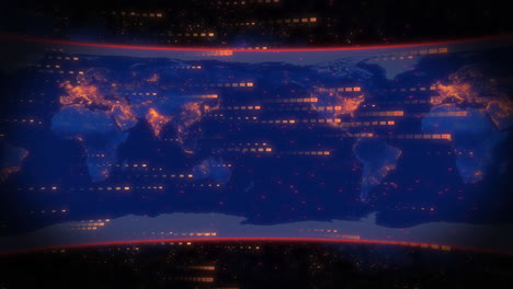 animación del procesamiento de datos sobre el mapa del mundo