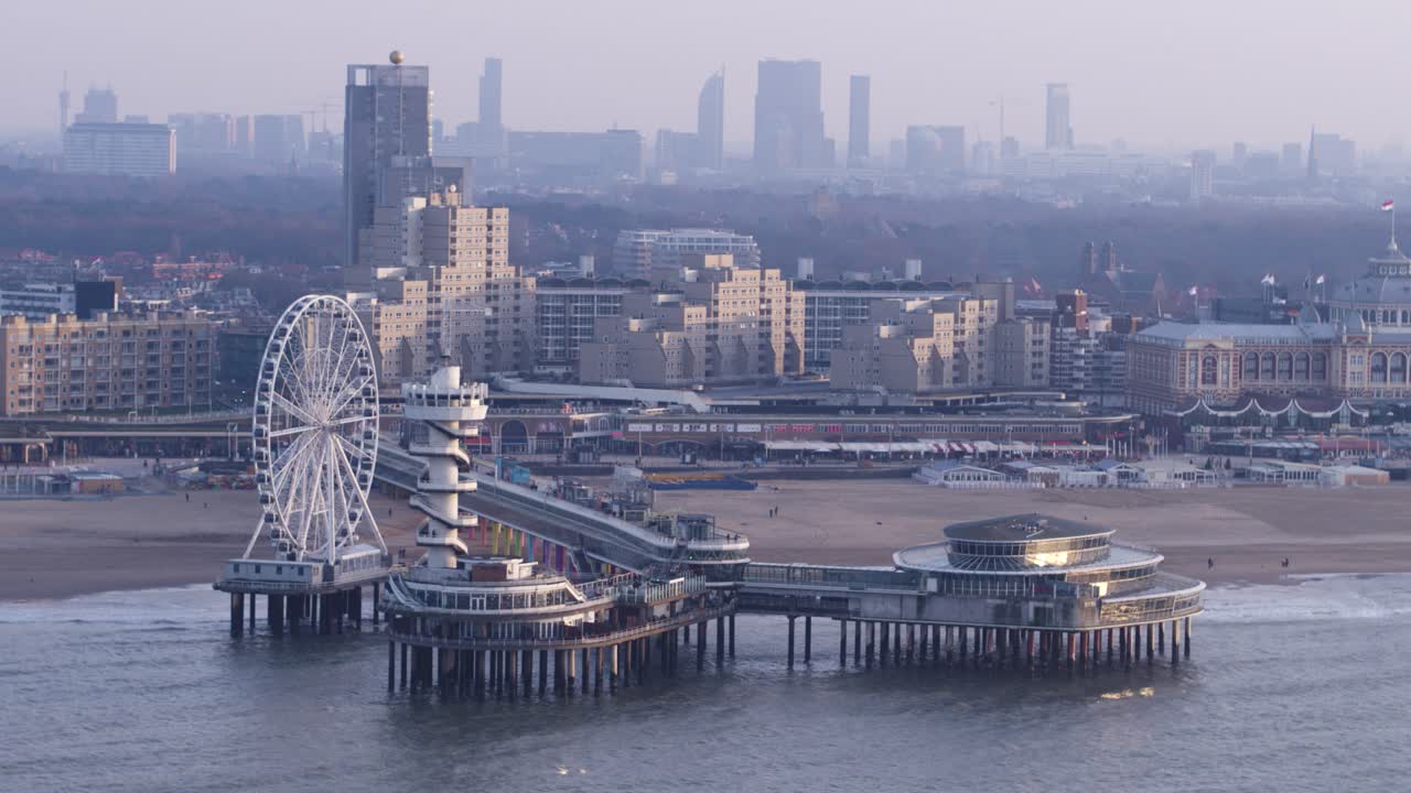 Dutch Seaside Cityscape with Pier and Ferris Wheel