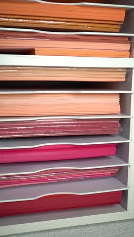organized stacks of colorful paper