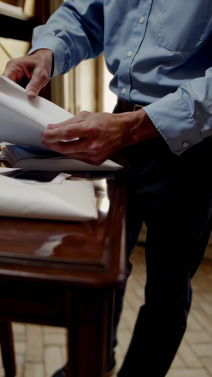 Man Sorting Mail in a Classic Office